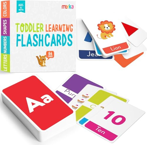 merka Toddler Flash Cards Alphabet Flash Cards for Toddlers, Set of 58 Letters, Colors, Shapes and Numbers, Learning Toy Educational Preschool Toddler Flashcards