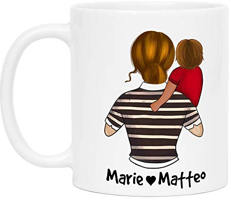Kiddle-Design Mutter Kind Tasse Personalisiert Name und Frisur Mama Kinder Tochter Sohn Baby Geschenk Kaffeetasse für Mütter Mutter & Kleinkind
