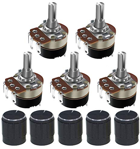 Molence 5PCS WH138 5K ohm Rotary Potentiometer with Switch, Single Turn Adjustable Resistance Speed Regulator with Alloy Knob