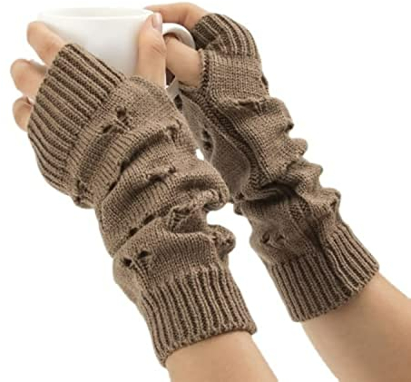 POHADON Fairy Grunge Gloves Alt Emo Goth Accessories Fingerless Ripped Long Sleeve Arm Warmers Y2k Gyaru Arm Sleeve Harajuku Egirl (One Size,Brown)