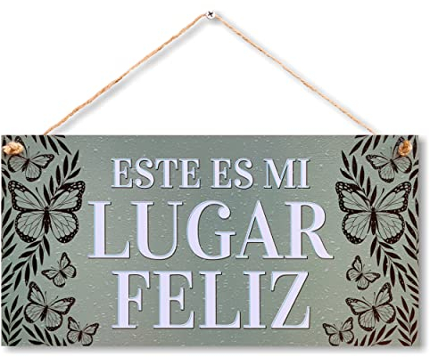 CARISPIBET Este es mi lugar feliz placa de decoración de pared adorno colgante señale decorativo de entrada 15 x 30 cm