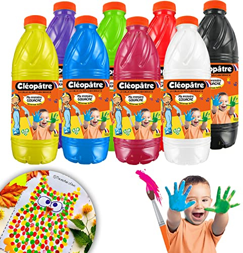 CLEOPATRE – Ma Première Gouache Baby 2-EN-1 - Peinture au Doigt Lavable pour Enfant Dès 2 Ans – 8 Couleurs – Pour Peindre au Pinceau et au Doigt – 1L
