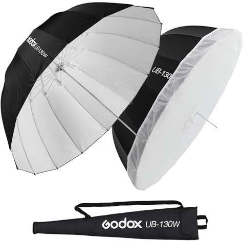 Godox UB-130W - Ombrello parabolico riflettente profondo, 130 cm, colore bianco, interno per studio fotografico, con copertura diffusore per riprese in studio video (130 bianco)
