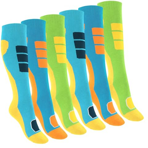 Footstar Kinder Outdoor Kniestrümpfe (6 Paar) Bunte Strümpfe mit Thermo-Effekt - Gelb 27-30