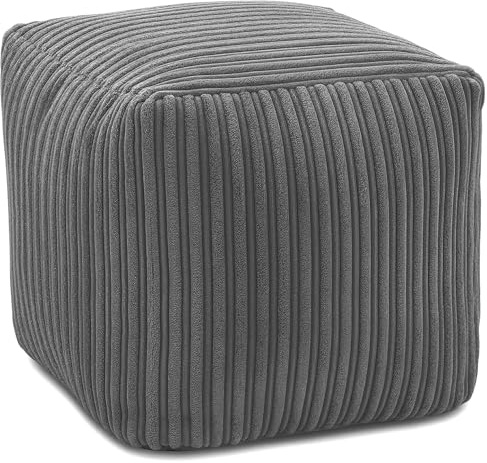KISAA Living Cozy Jumbo Cord Footstool Bean Bags, Stylish & Durable Jumbo Cord Square Foot Rest Pouffe Beanbags, Durable & Comfortable (Square (40x40x40cm), Charcoal)