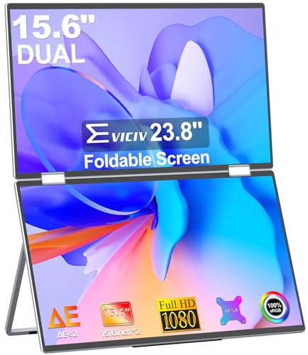 EVICIV Dual Portable Monitor 15.6'' Tragbarer Laptop Screen Extender Plug & Play 1080P, 360° Folding Stacked Triple Monitor, VESA Support (No Driver Needed)