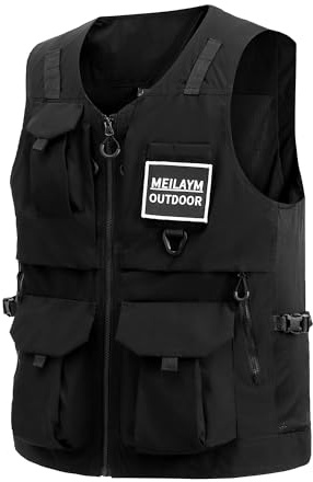 MeiLayM Herren Outdoor Weste mit Vielen Taschen Leicht Atmungsaktiv Anglerweste schnelltrocknend Multifunktions Weste Camping Fotografie Ärmellos Jacke Schwarz,XL