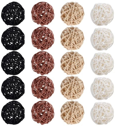 HAOBIN 20 Piezas Bolas De Ratán y Mimbre - Bolas Decorativas Artesanales de 3cm para Diy, Decoración de Boda y Hogar