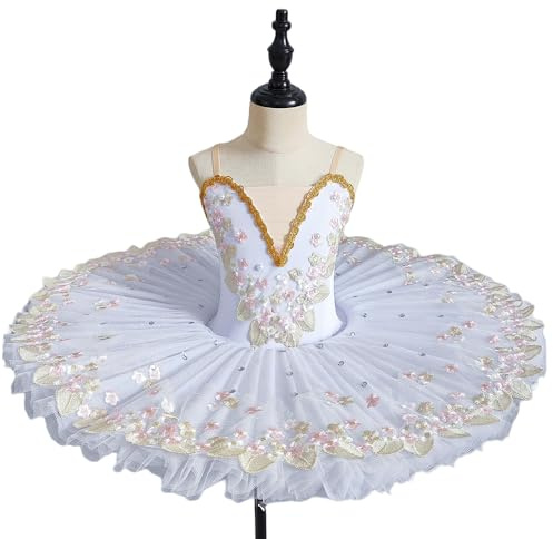 GeRRiT Professionnel Ballet Tutu Filles Plateau Crêpe Tutu Ballerine Parti Robe Adulte Femmes Enfant Enfants Ballet Danse Costume,Blanc,130