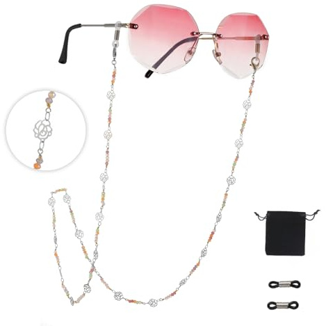 Dreamtimes Chaîne de lunettes pour femme - Fait main avec roses - Argent