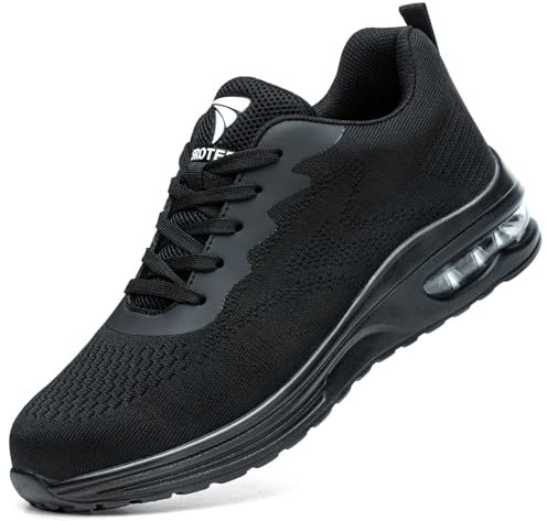 VAVOBIS Safety Trainers Men Womens Safety Shoes with Steel Toe Cap Trainers Non Slip Lightweight Work Trainers Breathable Puncture Proof Work Shoes，Black UK 5