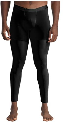 Freebily Herren Eisseide Leggings Transparent Sport Strumpfhose Baselayer Männer Sport Unterhose Lang Mit Bulge Pouch Schlafhose Schwarz XL