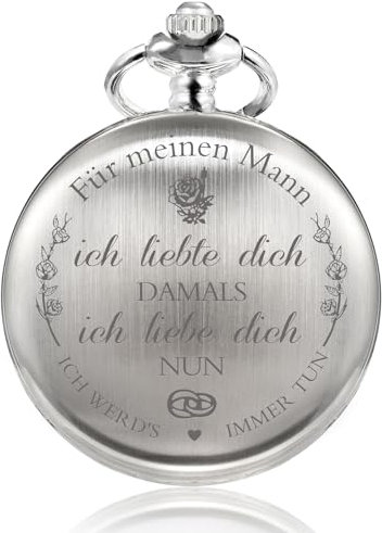 TREEWETO Taschenuhr mit Gravur Kette Herren Silber Geschenk zum Geburtstag Hochzeitstag Jahrestag Ehemann