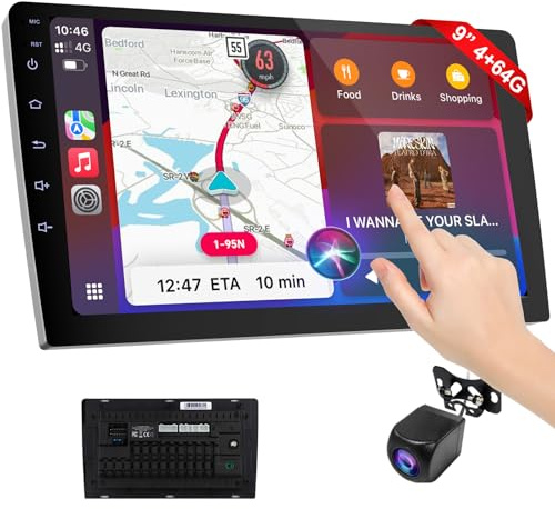 Haudio 2 Din Autoradio 9 Zoll mit Wireless CarPlay & Wireless Android Auto,Auto Radio HD Touch Display mit Rückfahrkamera,Bluetooth,AUX,AM/FM,Mirror Link,GPS-Navigation (4+64GB)