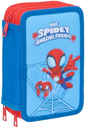 SPIDEY - Astuccio scuola con 37 utili inclusi, astuccio per bambini, ideale per bambini dai 5 ai 14 anni, comodo e versatile, qualità e resistenza, 12,5 x 5,5 x 19,5 cm
