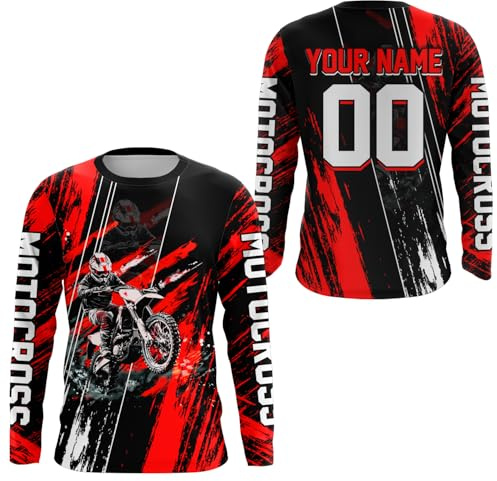 Personalized Youth Motocross Jersey Dirt Bike Jersey Men Women Kid Upf30+ Youth MX Motorcycle Racing Shirts (US, Alpha, Small, 5X-Large, Regular, Regular, Red)