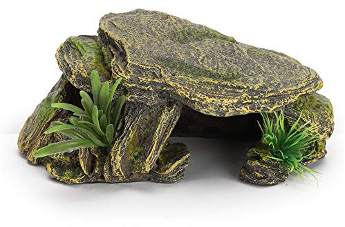 Jiawu Sköldpadda Reptil Gömställe för Akvarium Akvarium, Amfibie Säkert Skydd med Levande Design, Harts Reptil Gömställe för Sköldpaddor Ödlor, Grodor, Kyla Ner och Minska Stress