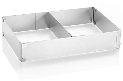 Grizzly Backrahmen rechteckig verstellbar, mit Teiler, 5 cm hoch, Backform verstellbar, eckiger Tortenring für schnelles und gleichmäßiges Backen