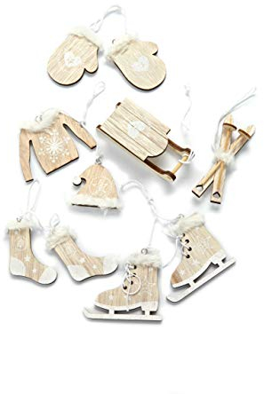 Décorations d'arbre de Noël HEITMANN DECO - Ensemble à Suspendre en Bois - 6 pièces - Couleur Naturelle