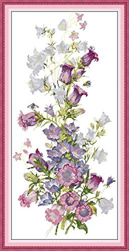 WOWDECOR Cross Stitch Embroidery Kits for Adults Kids, Spring Flowers Tall Delphinium 11CT Stamped DIY DMC Needlework Easy Beginners