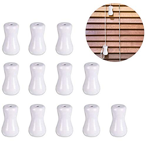 Tiradores de Cordón de Madera Blanco, 12 Piezas Colgante de Persianas, Colgante de Madera Blanca, Colgante de Cortina de Bambú, para Persiana de Aluminio, Planta de Jardinería y Manualidades