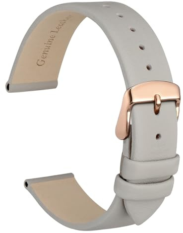 WOCCI 10mm Elegant Leather Watch Strap for Ladies with Rose Gold Buckle (Grey)