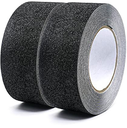 BOMEI PACK Nastro Adesivo Antiscivolo, Nastro Antiscivolo, Nastro Adesivo di Sicurezza Forte per Interni ed Esterni, Confezione Da 2 50mmx10m, Nero