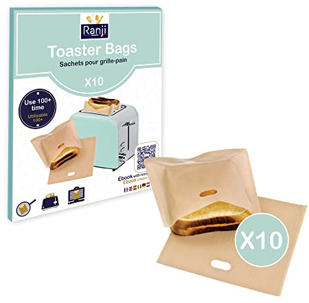 RANJI® 15x Bolsa reutilizable para tostadora - Bolsas para sándwiches, panecillos ingleses - Tostadora, horno, máquina de panini - Reutilizable 100 veces - Bolsa para tostadora