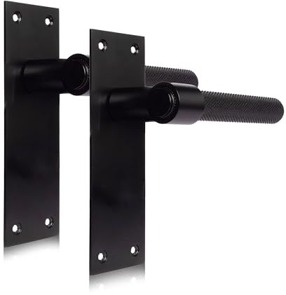 XFORT Onyx Collection, Slimline Backplate Lever Latch Knurled Door Handles, Matt Black (150x60mm) for Internal Wooden Doors