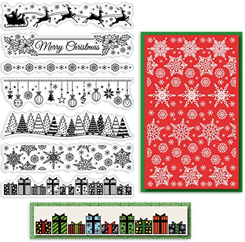 CRASPIRE Christmas Clear Stamps Silicone Stamp Seal Christmas Lace Tree Elk Holly Transparent Silicone Stamps for X'Mas EVE Card Making Decoration DIY Scrapbooking Embossing Album Decor Craft