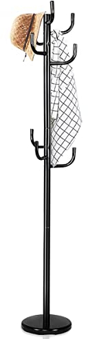 Multigot Metal Coat Rack, Freestanding Cactus Clothes Hanger with 8 L-Shaped Hooks, Heavy-Duty Entryway Home Floor Hall Tree for Hat Bag Scarf Umbrella(33cm Base with 8 Hooks, Black)