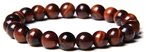 Män armband 8 mm rund naturlig kunglig blå sten pärlor armband sten pärlor armband kvinnor män, röd, 19 cm