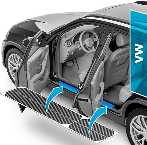 uProtect Car Door Sill Protectors for VW T-Cross C1 I 2019-2025 - Paint Protection Film for Car Kick Plates Panel Covers Carbon