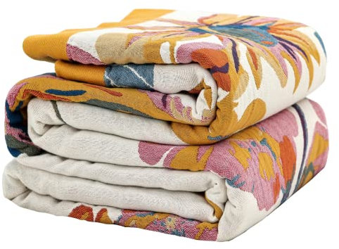 VANJOROY 100% Organic Cotton Sofa Large Bed Throw Blanket, Soft Skin-friendly Muslin Luxury Bohemian Throw for 2 3 Seater Settees Armchair Couch and Bedspread.150x200cm-Beigewhite