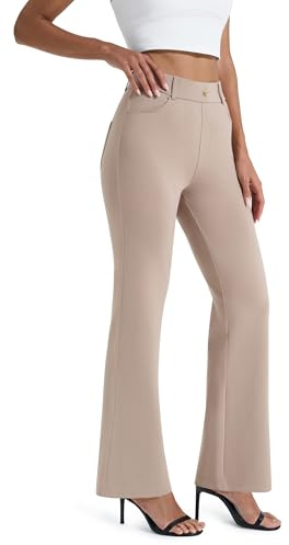 AFITNE Women's Straight Leg Work Trousers - Tummy Control Bootcut Yoga Pants for Women, Ladies Workout Office Yoga Work Trousers with 4 Pockets - 31 Inches - Lightkhaki M