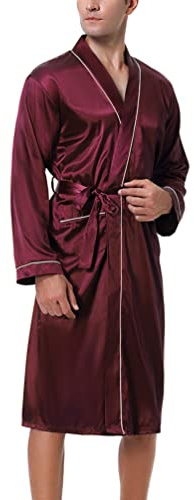 Bresdk Bata Hombre Seda kimono Batas de Casa Manga Larga Ligero Albornoz de Seda Súper Suave Clásica Camisón Pijama para Hombre