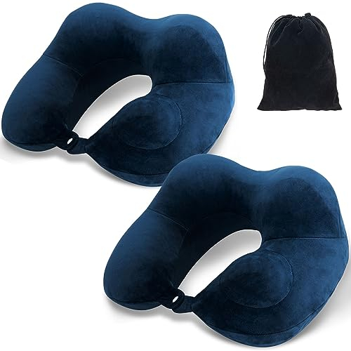 Huphant 2 Stück Aufblasbares Nackenkissen,Aufblasbar Reisekissen,Nackenkissen Flugzeug Aufblasbar,Nackenhörnchen aufblasbar,Blau