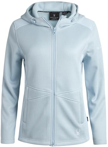 Spyder Womens Fleece Jacket - Lightweight Polar Fleece Windbreaker Jacket Women Active Zip Up Hooded Sweaters for Women, Size Large, Ash Blue