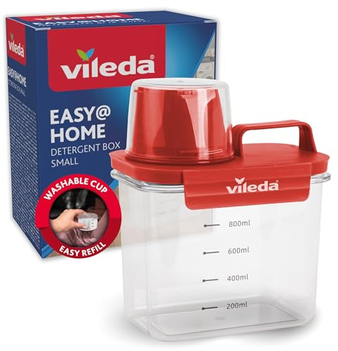 Vileda tvättmedelslåda 1 100 ml röd – praktisk förvaring för tvättpulver – inklusive mätkopp för exakt dosering – lufttät och platsbesparande