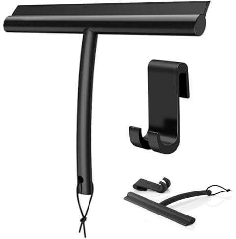 LORESJOY Rasquetas Limpiacristales para Ducha de Silicona con Soporte, 23.5-95cm Limpiacristales con Mango Extensible, Rasqueta limpiacristales y Microfibra Ventana Arandela