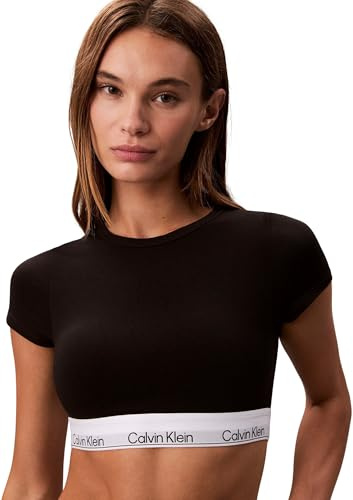 Calvin Klein Donna T-Shirt a Bralette Collo Alto, Nero (Black), M