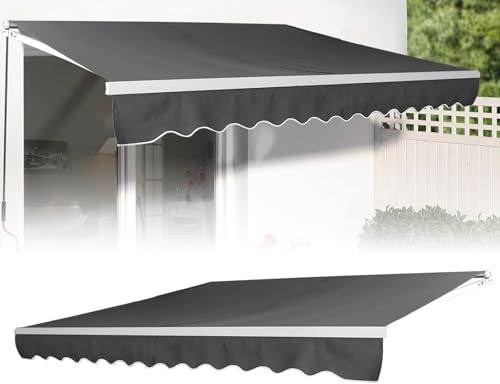 LZQ Tenda da sole per balcone, con manovella, protezione solare, impermeabile, antipolvere, altezza regolabile, grigio scuro, 3,6 x 3 m