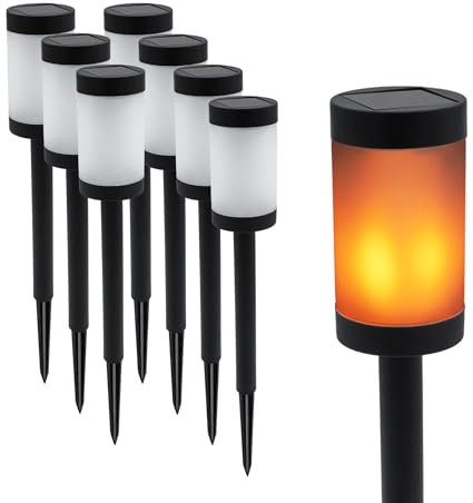 Solar Wegeleuchte mit 12 Flammen LED 41 x 6 cm - 8er Set - Gartenfackel mit realistischem Flammeneffekt - Solarleuchte Gartenlicht Außenleuchte Deko Beleuchtung solarbetrieben für Außen Terrasse