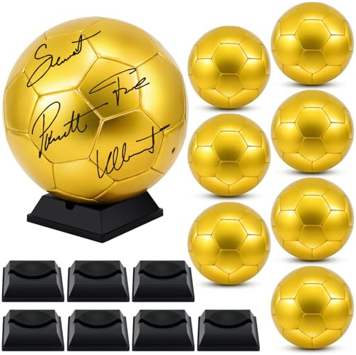 Hiboom Gold Autograph Soccer Ball with Display Stand Air Pump for Trophies Anniversary High School College Coaching Gift Awards Championship Party(1 Pc,Size 5)