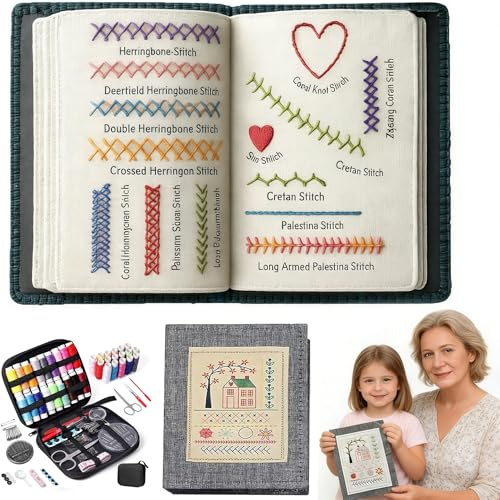 Broderibok för nybörjare set vuxna broderi sömmar bok | gör-det-själv-stickboksset av hög densitet linne med steg-instruktioner för 143 stygn | sömnad övningsguide för nybörjare (2)
