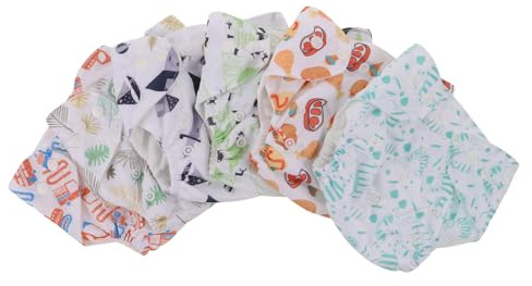 Kisangel Pantalones de Entrenamiento para Ñiño Talla Recién Nacido, Pañales de Tela Reutilizables Lavables con Cierre a Presión, 6 Estampados Variados y 6 Insertos Absorbentes,