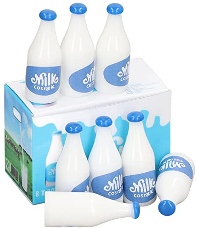 Lmrysalque Juego de 8 botellas de leche para casa de muñecas, plástico, detalles vivos, botella en miniatura para casa de muñecas 1:12 1:6 (Azul)