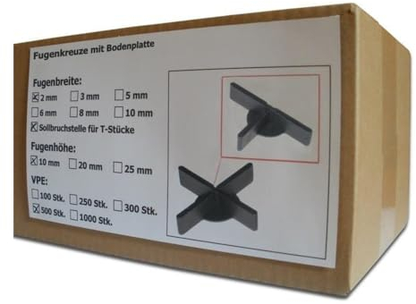 Sanpro Niedrige Fugenkreuze 2 x 10 x 50 mm + 1 mm Boden/Bodenplatte (500 Stück)
