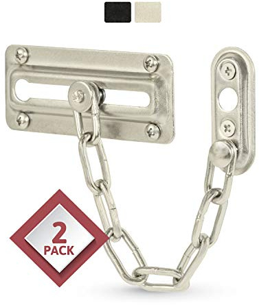 Jack N'Drill 2 Pack Door Chain Lock, 100% Child Proof Safety Chain Door Lock, Sturdy & Rust-Resistant Steel, Heavy Duty Chain Locks for Inside Door and Extra Front Door Lock (Satin Nickel)