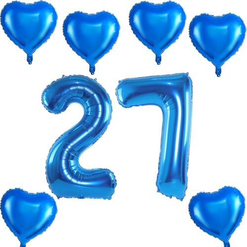 Ballon gonflable XXL 27 anniversaire - Ballon gonflable chiffre 27 - Ballon gonflable chiffre 27 bleu - Chiffre 27 - Numéro 27 - Ballon bleu Décoration d'anniversaire Ballon chiffre 27